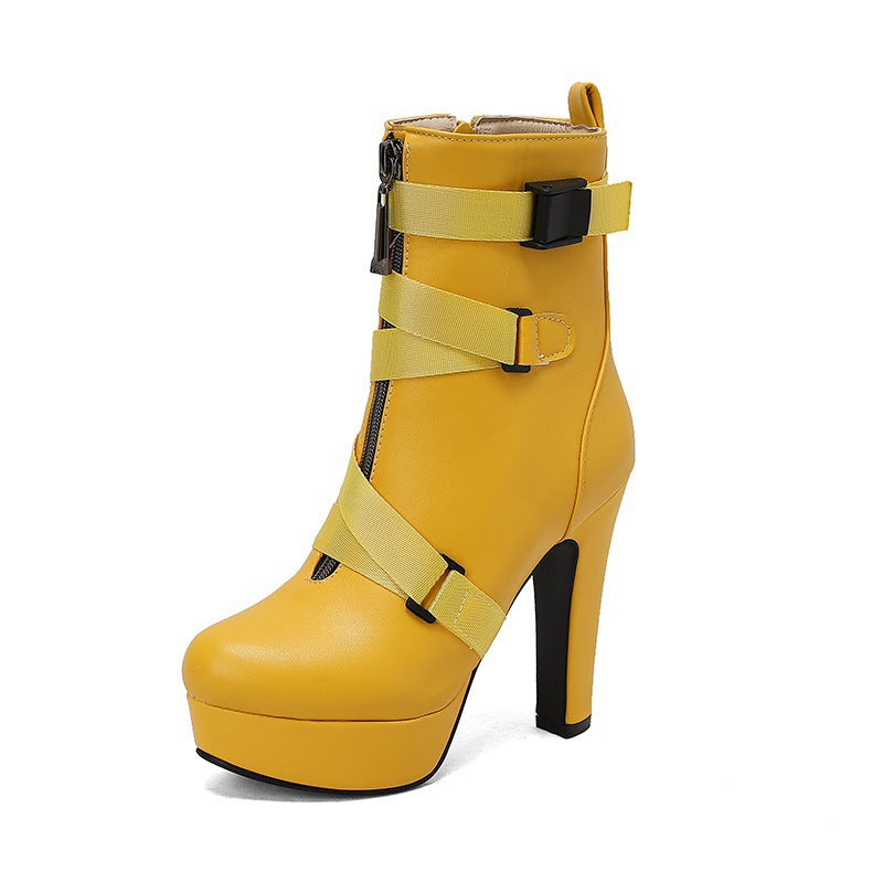 New Ladies Mid-calf Boots With Thick Soles And Chunky Heels