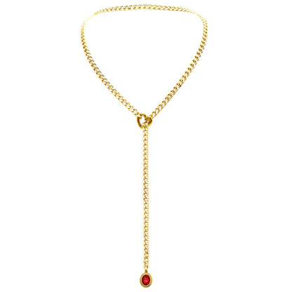 Stainless Steel 18K Slide Chain Heart-shaped Ring Cuba Long Necklace (For Lady)
