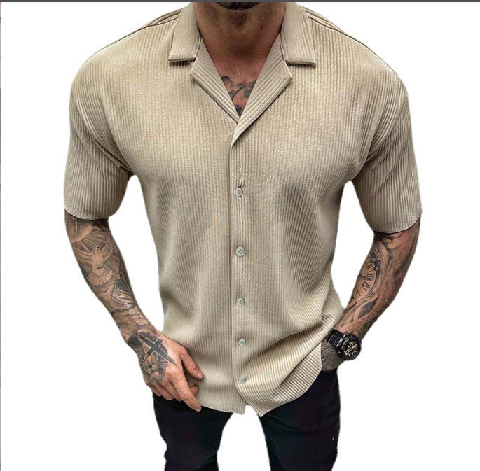 Men's Cardigan Solid Color Short Sleeve T-Shirt