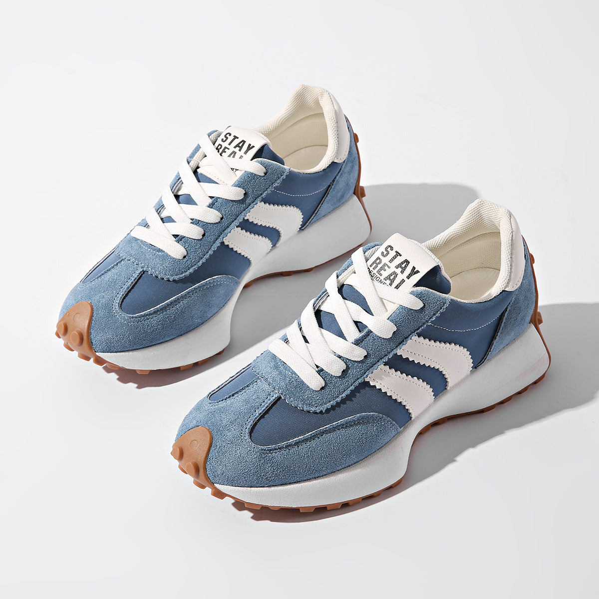 Stripe Lace-up Sneakers Ladies Thick Bottom Casual Shoes (Breathable)