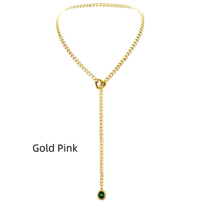 Stainless Steel 18K Slide Chain Heart-shaped Ring Cuba Long Necklace (For Lady)