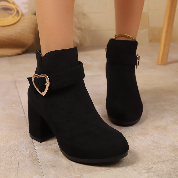 Plus-size British-style Square-toe High-heeled Versatile Ladies Ankle Boots