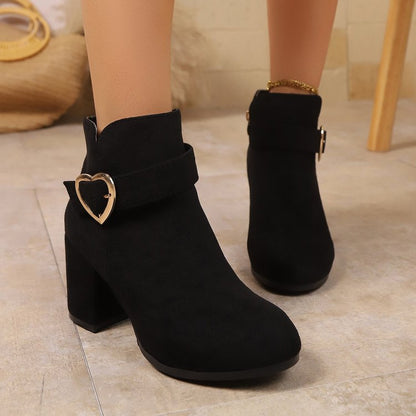 Plus-size British-style Square-toe High-heeled Versatile Ladies Ankle Boots