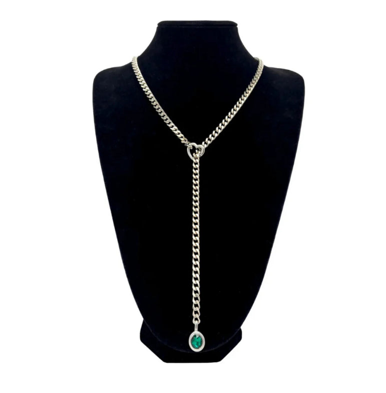 Stainless Steel 18K Slide Chain Heart-shaped Ring Cuba Long Necklace (For Lady)