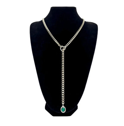 Stainless Steel 18K Slide Chain Heart-shaped Ring Cuba Long Necklace (For Lady)