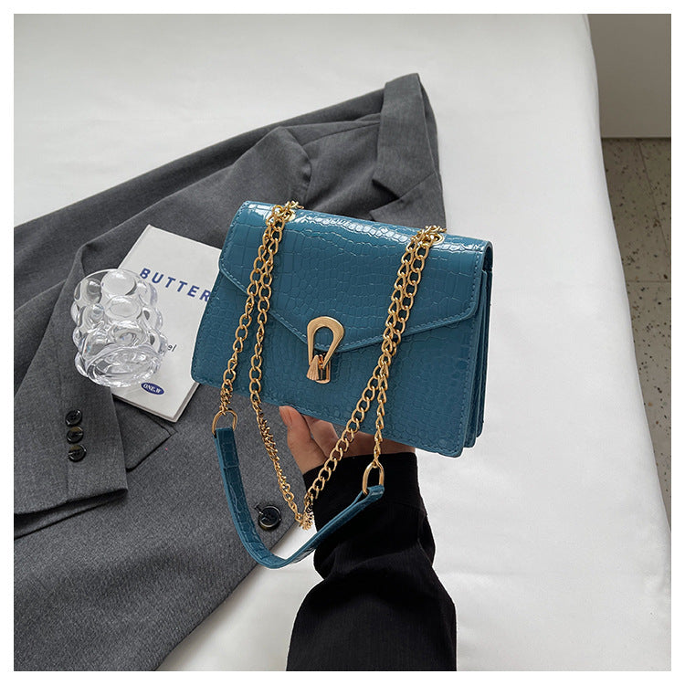 Crocodile-Print Chain Crossbody Purse Bag For Ladies
