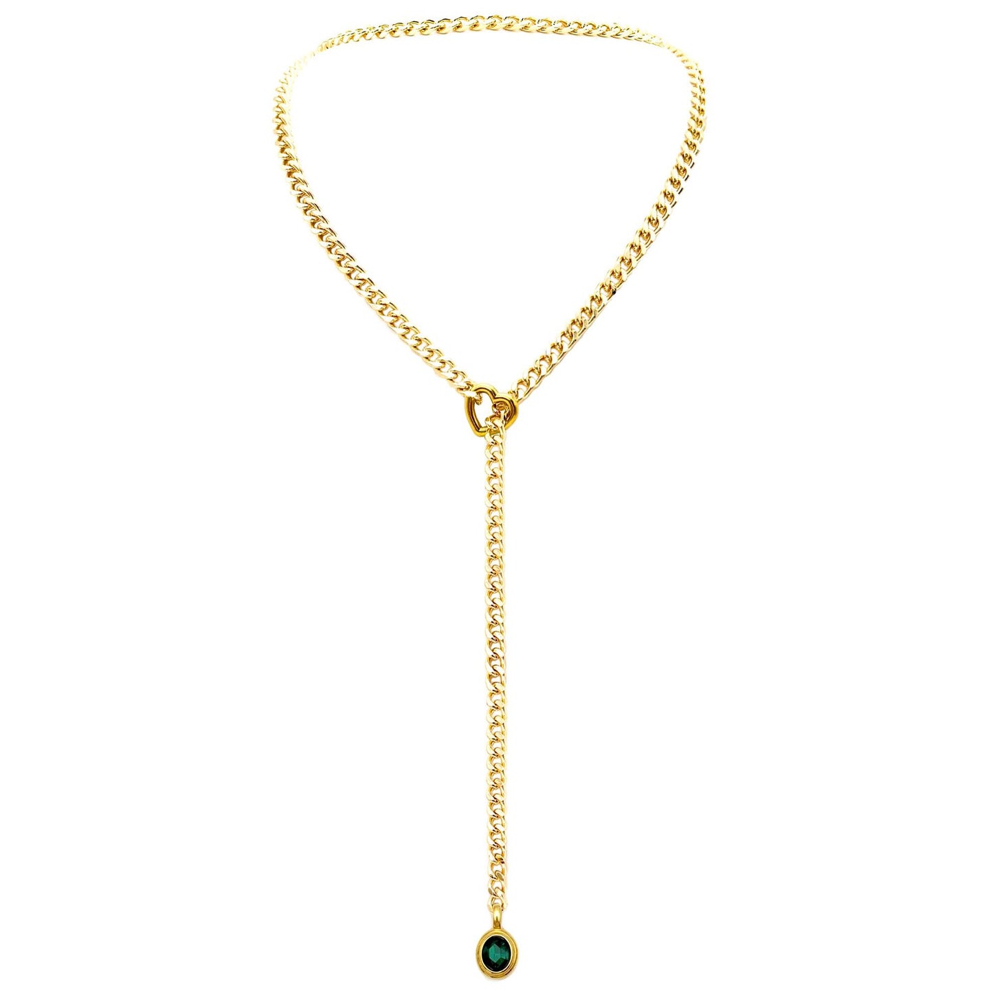 Stainless Steel 18K Slide Chain Heart-shaped Ring Cuba Long Necklace (For Lady)