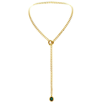 Stainless Steel 18K Slide Chain Heart-shaped Ring Cuba Long Necklace (For Lady)