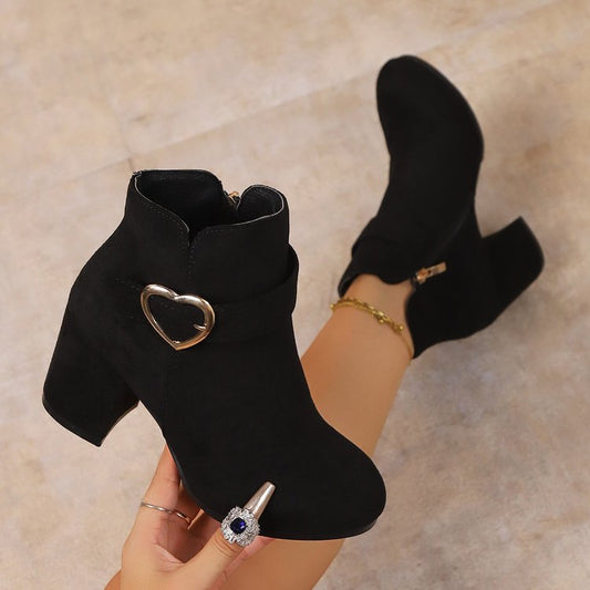 Plus-size British-style Square-toe High-heeled Versatile Ladies Ankle Boots