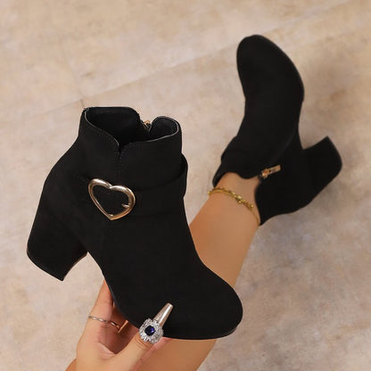 Plus-size British-style Square-toe High-heeled Versatile Ladies Ankle Boots
