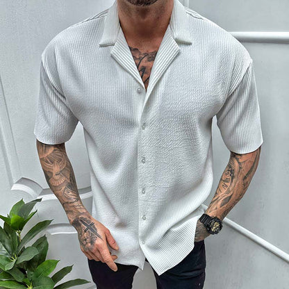 Men's Cardigan Solid Color Short Sleeve T-Shirt