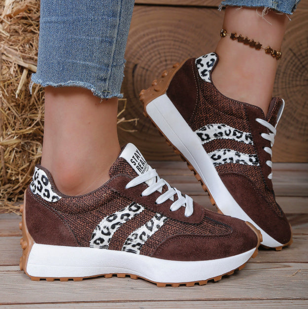 Stripe Lace-up Sneakers Ladies Thick Bottom Casual Shoes (Breathable)