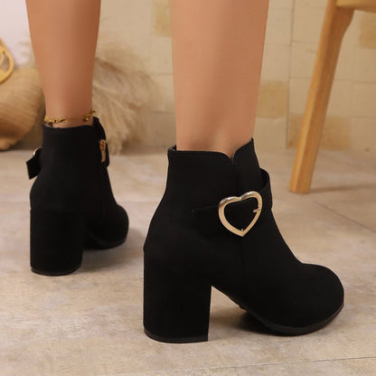 Plus-size British-style Square-toe High-heeled Versatile Ladies Ankle Boots