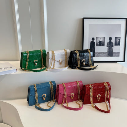 Crocodile-Print Chain Crossbody Purse Bag For Ladies