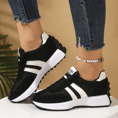 Stripe Lace-up Sneakers Ladies Thick Bottom Casual Shoes (Breathable)