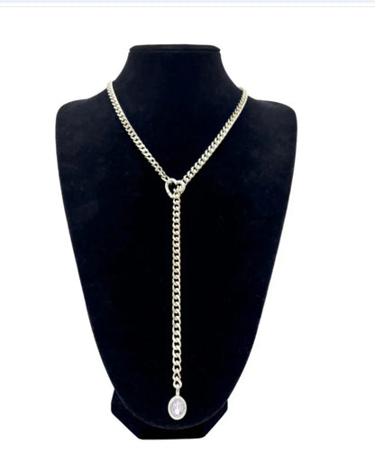 Stainless Steel 18K Slide Chain Heart-shaped Ring Cuba Long Necklace (For Lady)
