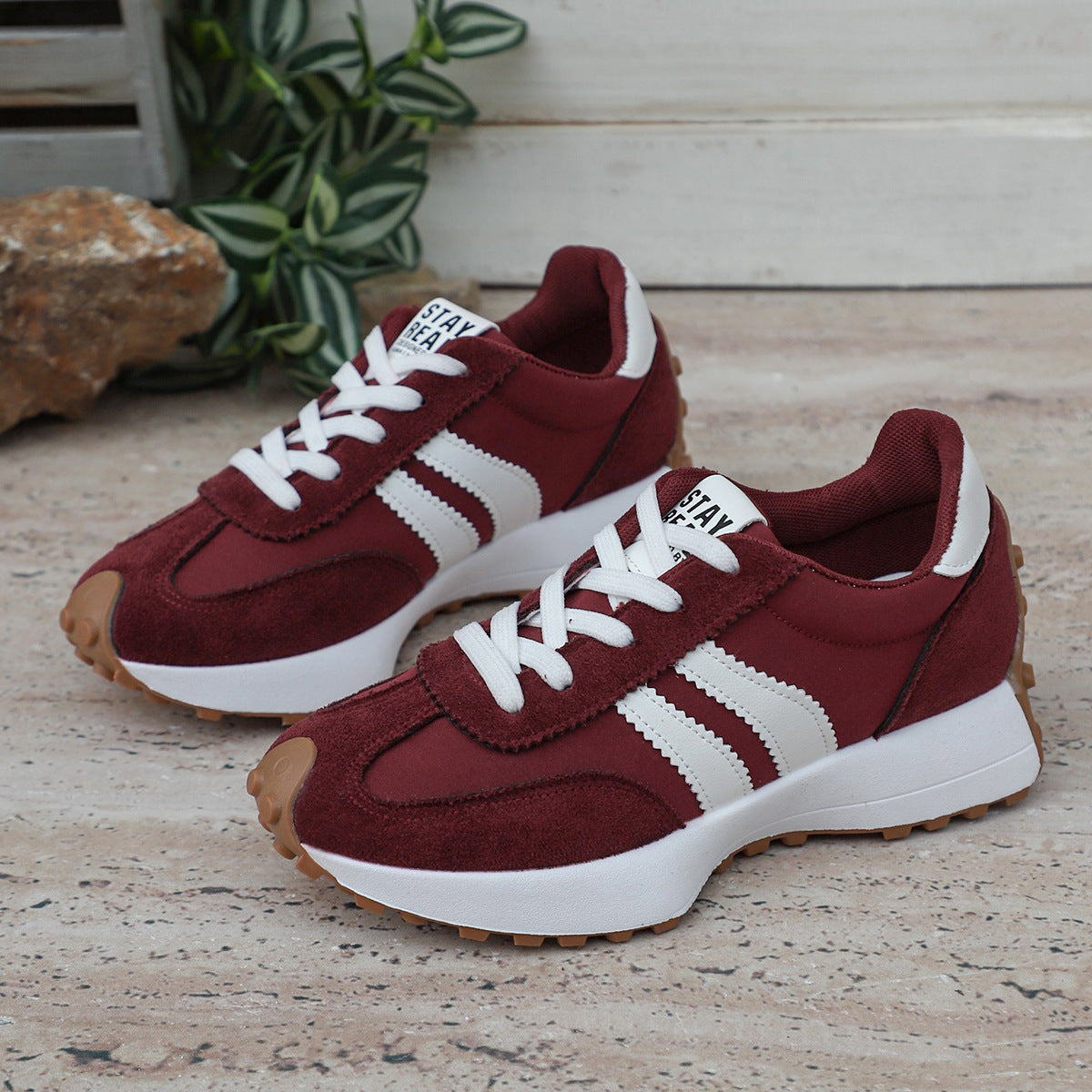 Stripe Lace-up Sneakers Ladies Thick Bottom Casual Shoes (Breathable)