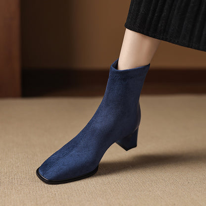 French-style Vintage Leather Patchwork Mid-heel Ankle Boots