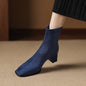 French-style Vintage Leather Patchwork Mid-heel Ankle Boots