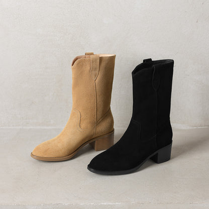 Ladies Autumn winter Brown Cowhide Boots With Matte Finish