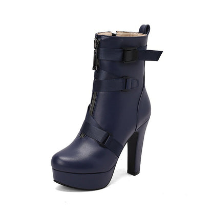 New Ladies Mid-calf Boots With Thick Soles And Chunky Heels