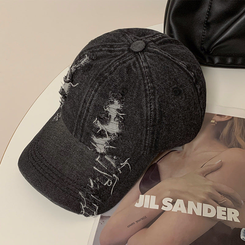 Summer Korean Style Denim Old Ripped Peaked Cap
