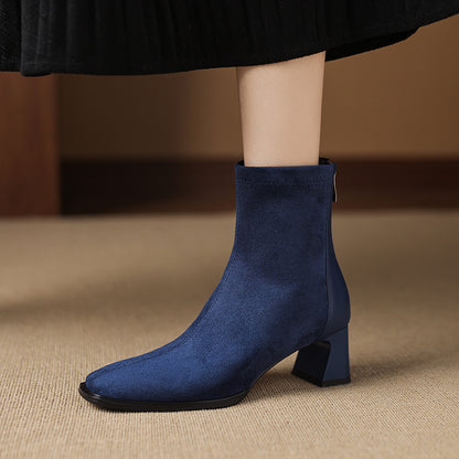 French-style Vintage Leather Patchwork Mid-heel Ankle Boots