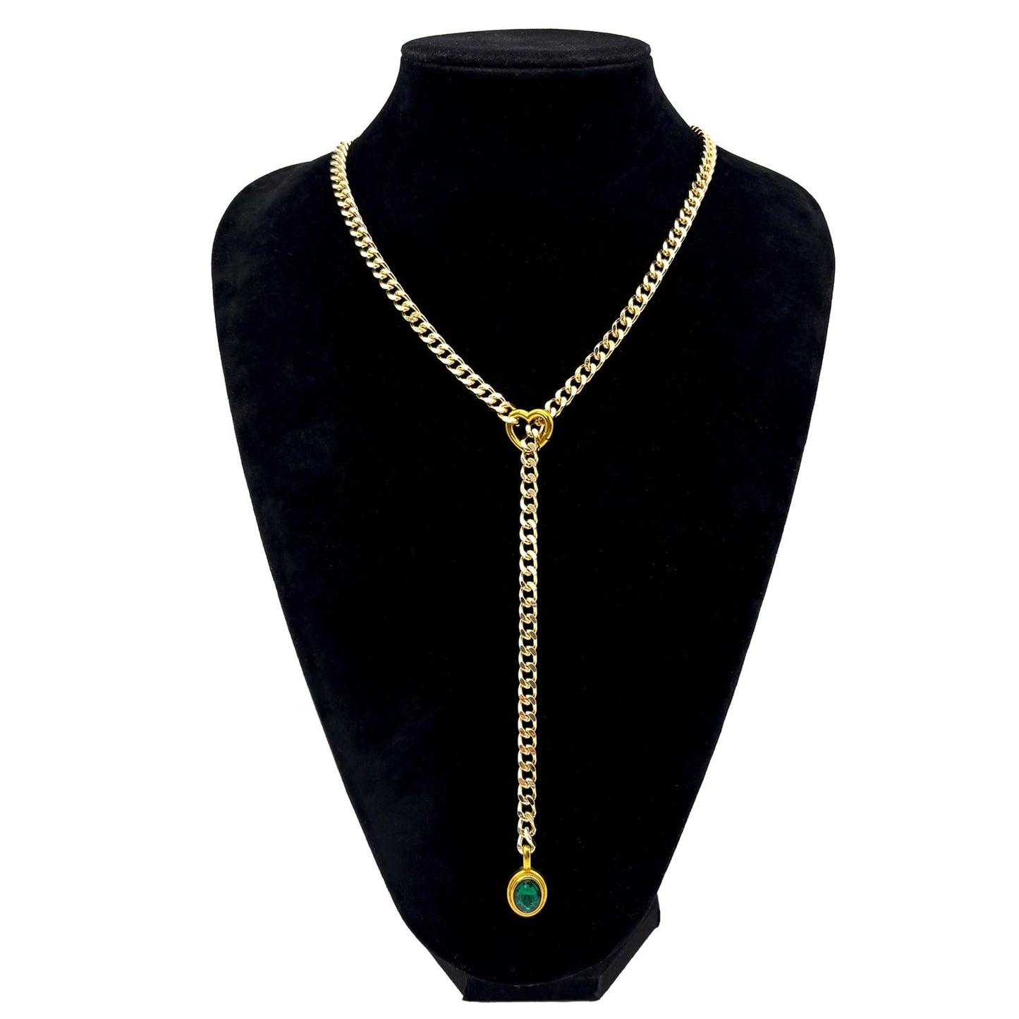 Stainless Steel 18K Slide Chain Heart-shaped Ring Cuba Long Necklace (For Lady)
