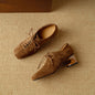 Ladies New Retro Sheepskin Chunky-Heel Pumps With A Square Toe