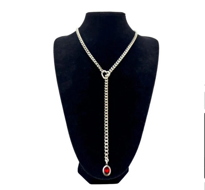 Stainless Steel 18K Slide Chain Heart-shaped Ring Cuba Long Necklace (For Lady)