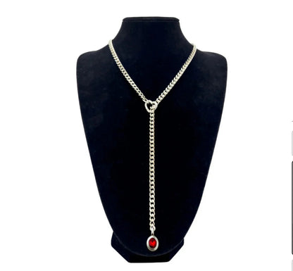 Stainless Steel 18K Slide Chain Heart-shaped Ring Cuba Long Necklace (For Lady)