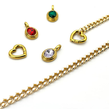Stainless Steel 18K Slide Chain Heart-shaped Ring Cuba Long Necklace (For Lady)