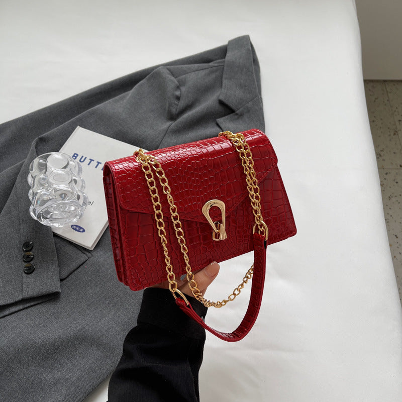 Crocodile-Print Chain Crossbody Purse Bag For Ladies