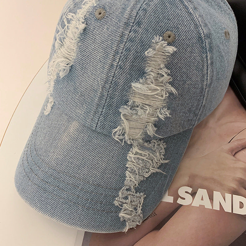 Summer Korean Style Denim Old Ripped Peaked Cap