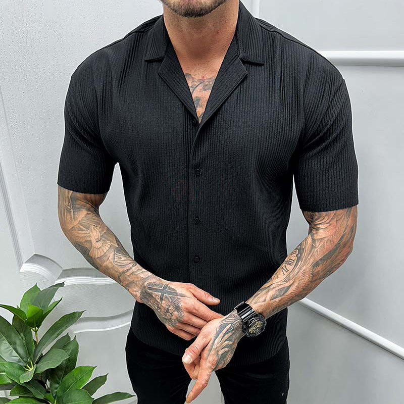 Men's Cardigan Solid Color Short Sleeve T-Shirt