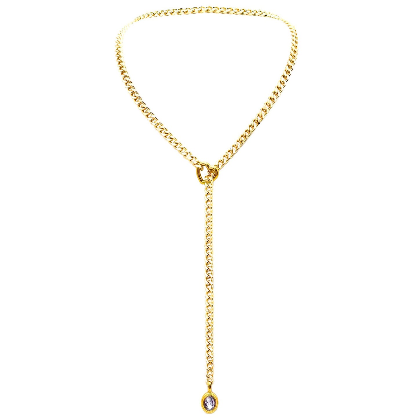 Stainless Steel 18K Slide Chain Heart-shaped Ring Cuba Long Necklace (For Lady)