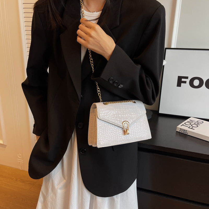 Crocodile-Print Chain Crossbody Purse Bag For Ladies