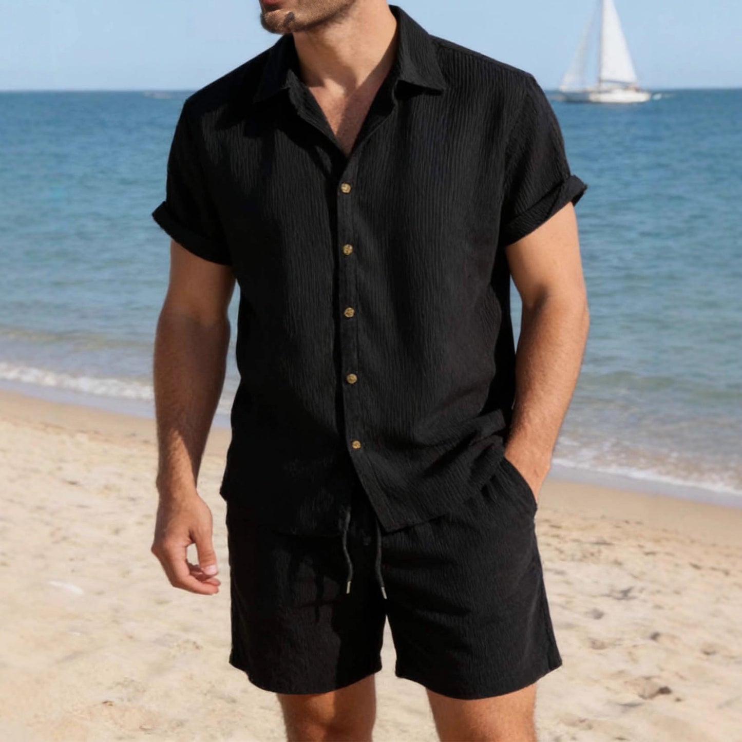 Men's Casual Resort Shorts And Shirt  (Set)