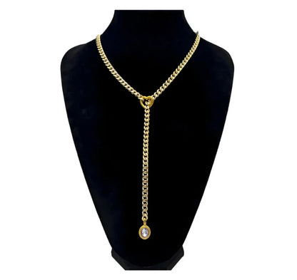 Stainless Steel 18K Slide Chain Heart-shaped Ring Cuba Long Necklace (For Lady)
